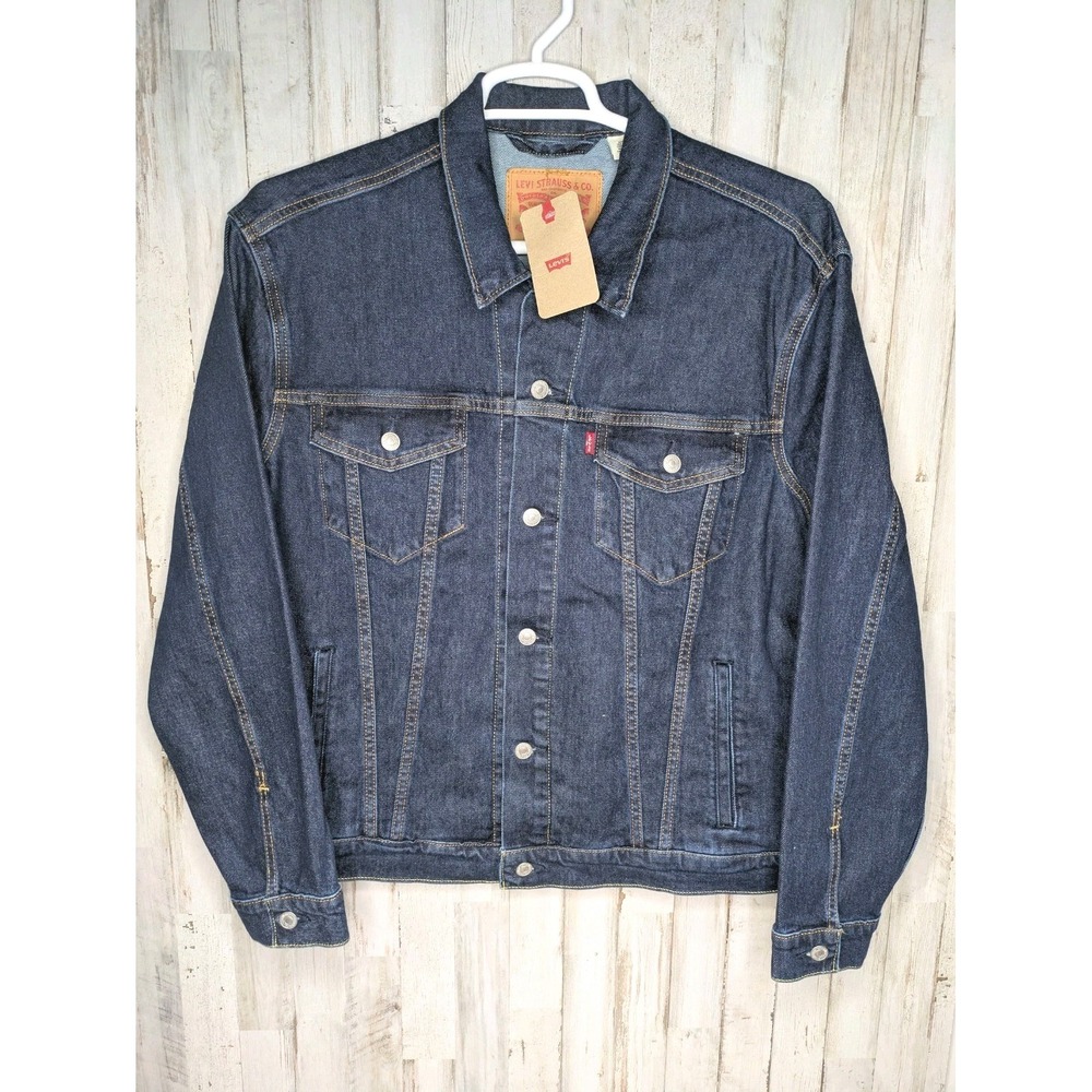 NWT Levis Mens Standard Fit Denim Trucker Jacket Large Dark Wash 723342761‎